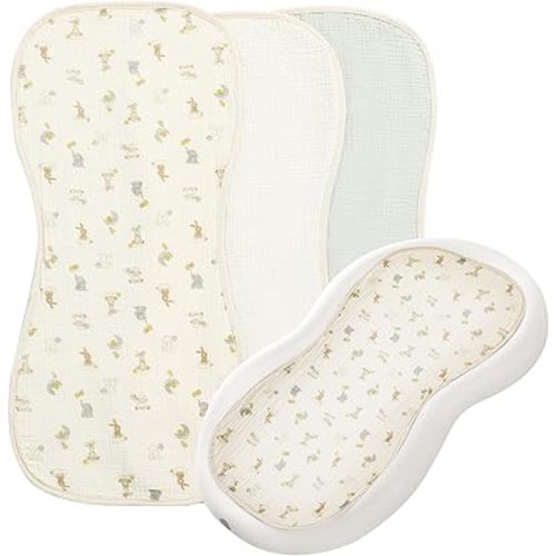 HOMBYS Changing Pad Liner Fits for Changing Pad,Washable Baby Changing Pad Cover Waterproof,100% Cotton Muslin Changing Table Pad,3 Pack,Cream White,Light Green,Animals