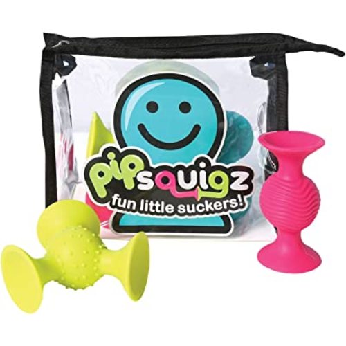 Fat Brain PipSquigz Bundle - 6 Piece Baby Rattle Suction Cup Toys, BPA-Free Sensory Toy Set with Storage Bag - Silicone Bath Toys