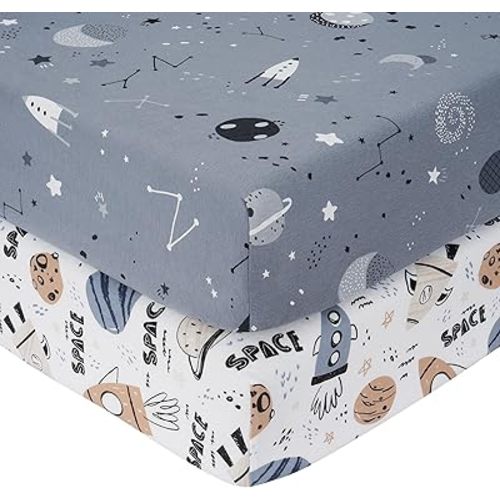Yoofoss Crib Sheets 100% Cotton Fitted Crib Sheets for Standard Crib and Toddler Mattress 52''x28'', 2 Pack Soft Breathable Baby Sheets for Boys Girls