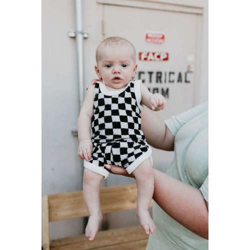 Black + White Checkerboard | Terry Tank Short Set