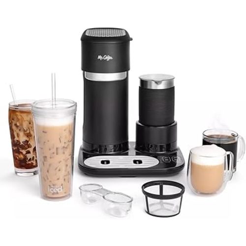 Mr. Coffee 4-in-1 Single-Serve Latte, Iced, and Hot Coffee Maker with Milk Frother and Tumbler Black