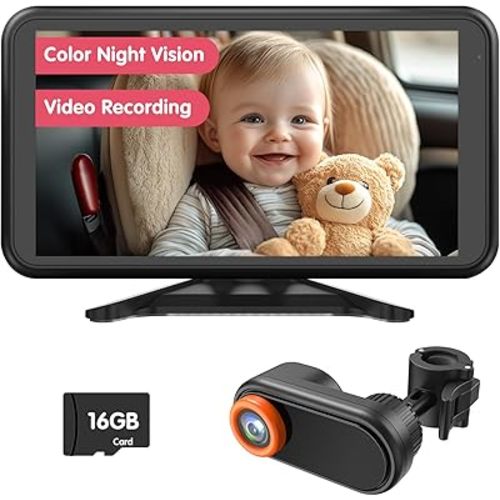 Car Camera For Baby: 5.2" 1080P Monitor For 2 Kids, 3X Zoom In Rear Facing Infant, Easy Setup Plug-Play Wired
