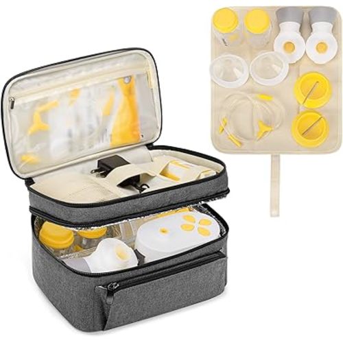 BAFASO Breast Pump Bag (Compatible with Medela* Pump in Style) with a Waterproof Pump Parts Pad, Carrying Case for Medela* Pump in Style and Extra Parts (Patent Pending), Gray