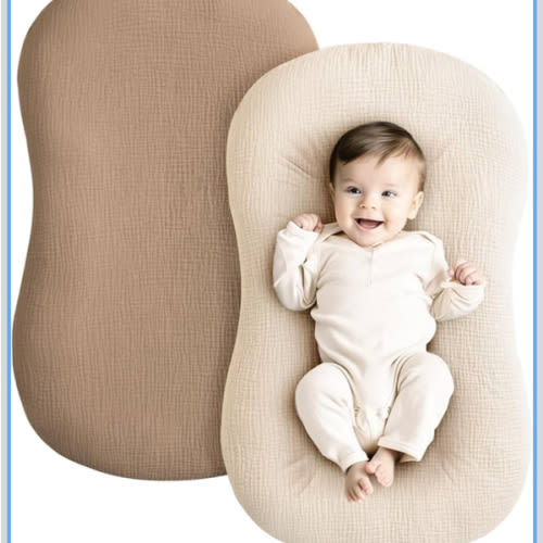 Konssy Muslin Baby Lounger Cover 2 Pack, 100% Cotton Newborn Lounger Cover, Soft and Breathable Baby Nest Slipcover for Boys Girls (Brown,Wheat)