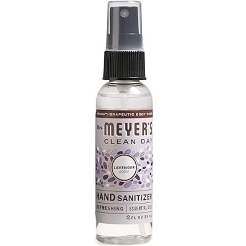 MRS. MEYER'S CLEAN DAY Antibacterial Hand Sanitizer Spray, Travel Size, Removes 99.9% of Bacteria, Lavender Scent, 2 oz