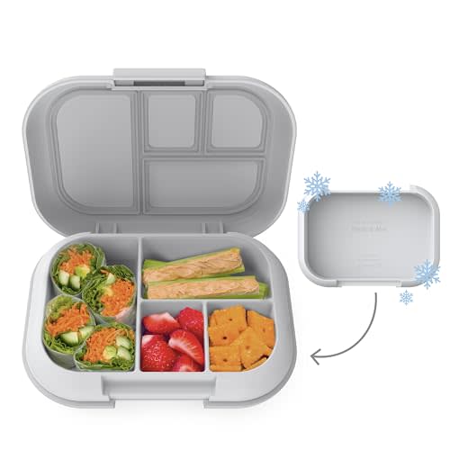 Bentgo Kids Chill Leak-Proof Lunch Box - Included Reusable Ice Pack Keeps Food Cold; 4-Compartment Bento Lunch Container; Microwave & Dishwasher Safe; 2 Year Manufacturer Warranty (Gray)