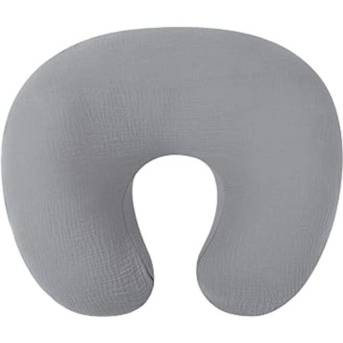 Muslin Nursing Pillow Cover Soft 100% Cotton Feeding Pillow Slipcover Fits Standard Infant Nursing Pillow or Positioner for Baby Boy and Girl, Grey