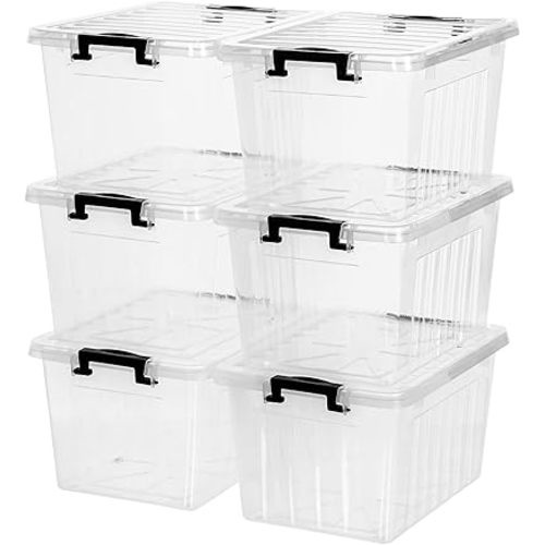 Citylife 22 QT Clear Plastic Storage Bins with Lids Stackable and Nestable Storage Boxes with Lids Large Plastic Storage Containers for Garage, Closet, Kitchen, 6 Packs