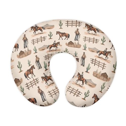 Cow Boy Nursing Pillow Cover for Baby Boys Breastfeeding Pillow Slipcover with Hidden Zipper Nursing Pillow Case for Newborn Girls Horse Breast Feeding Pillowcases Stain Resistant Beige