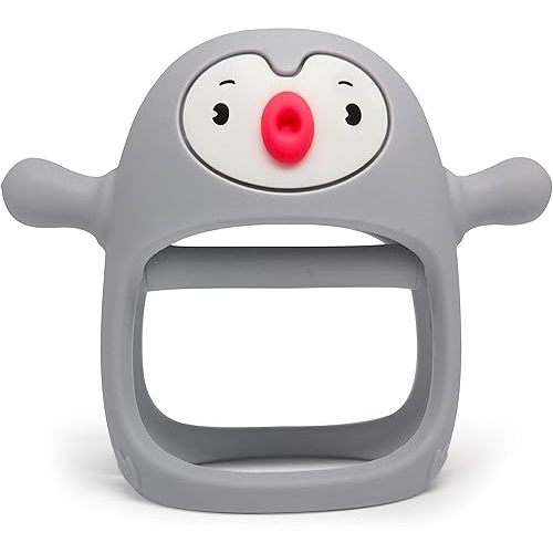 Smily Mia Penguin Pacifier for Breast Feeding Babies, Infant Handheld Soothers for 0-6Months Sucking Babies, Baby Teething Toys for 3-6Months, Baby Teether for Teething Pain Releif, Grey
