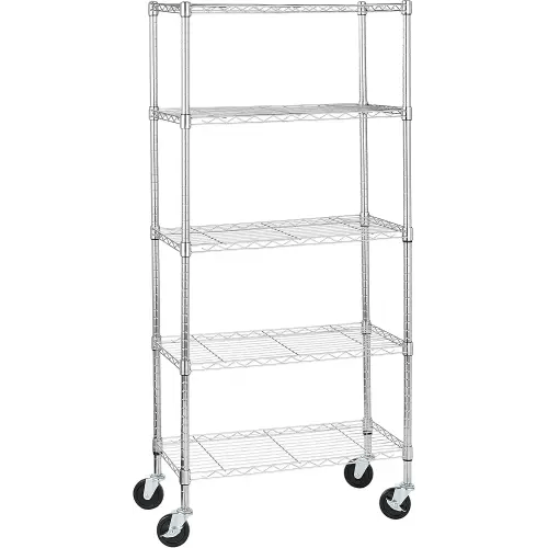 Amazon Basics 5-Shelf Adjustable, Heavy Duty Storage Shelving Unit on 4'' Wheel Casters, Metal Organizer Wire Rack, 30" L x 14" W x 64.8" H, Chrome