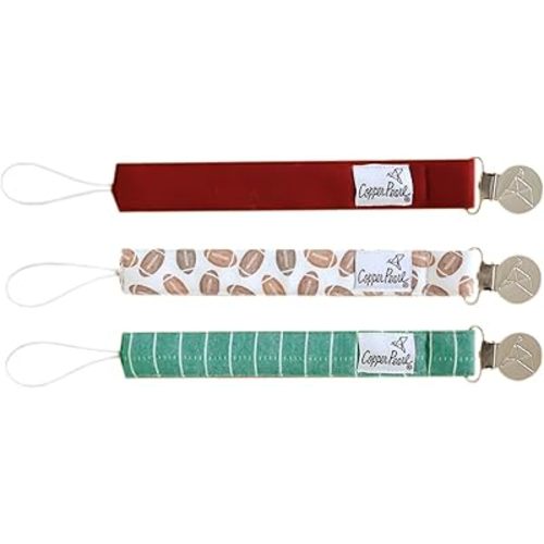 Copper Pearl Pacifier Clip 3-Pack: Premium Knit Binky Clips for Baby Girls and Boys - Stylish Stainless Steel Pacifier Holder Clip - Baby Pacifier Clips for No More Floor Drops - Blitz