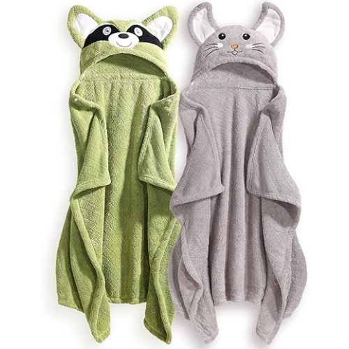 Toddler Bath Towel Hooded Kids Towels Bath Towels for Boy Girl 0-5 Years, 2-Pack Soft & Absorbent Kids Hooded Bath Towels for Toddlers 1-3, Baby Bath Towels with Hood Large 50'' x 32'' Thick