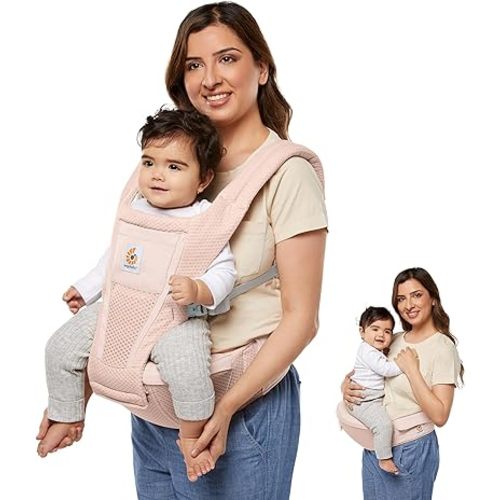 Ergobaby Alta Hip Seat Baby Carrier for Babies & Toddlers 4-48 Months (12-45 lbs) - 3-Position Convertible Ergonomic Baby Carrier with Storage Pocket, Sun Hood, Hip-Healthy Positioning - Pink Quartz