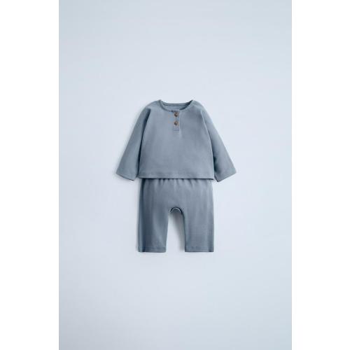 HENLEY T-SHIRT AND JOGGERS SET - Blue / Gray | ZARA United States