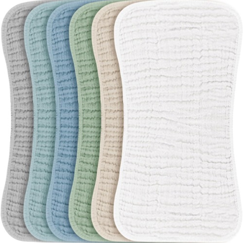 Konssy Muslin Baby Burp Cloths Sets for Unisex- 6 Pack Large 100% Cotton Burping Clothes for Newborn, Baby Girls and Boys