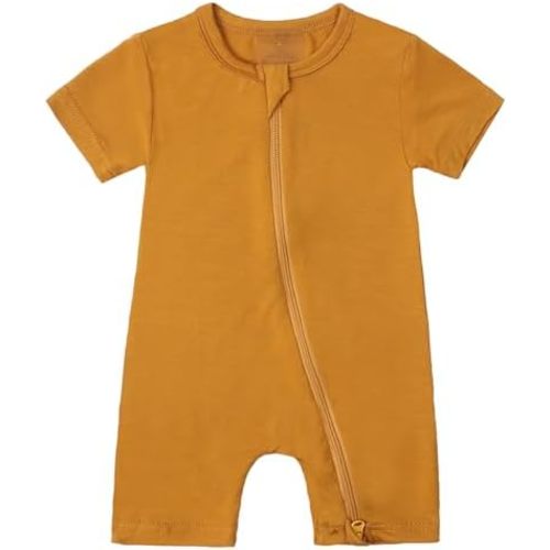 Exemaba Unisex Baby Short Sleeve Romper Rayon Zipper Summer Jumpsuit Sleep and Play