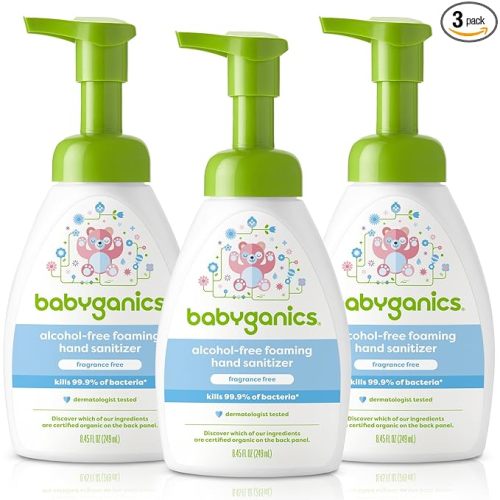 Babyganics Alcohol-Free Foaming Hand Sanitizer, Pump Bottle, Fragrance Free, 8.45 oz, 3 Pack
