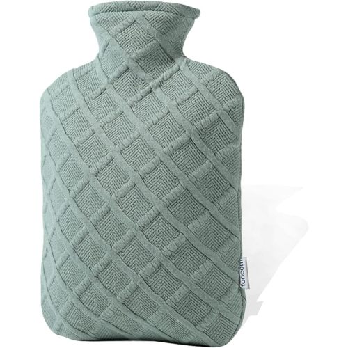 FORICOM Hot Water Bottle with Cover,Hot Water Bag for Pain Relief 2Liter,Heating Pad,Hand Warmer,Warming Bed.Classic.BPA Free,Close-Match(Green)