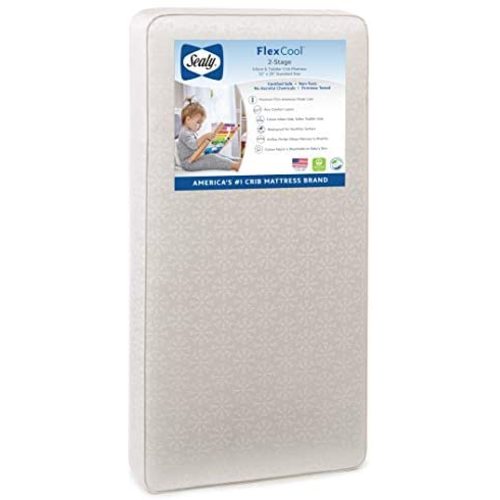 Sealy Baby Flex Cool 2-Stage Airy Dual Firmness Waterproof Standard Toddler & Baby Crib Mattress, 51.7”x 27.3"