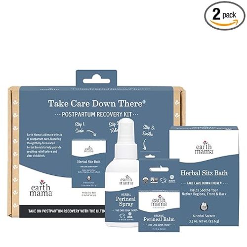 Earth Mama Postpartum Recovery Kit, Take Care Down There® Trifecta with Organic Perineal Balm, Sitz Bath & Herbal Peri Spray, 3-Piece Set
