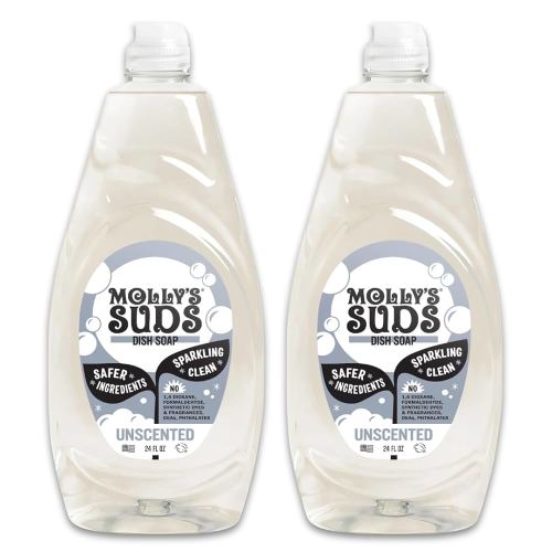 Molly's Suds Liquid Dish Soap | Clean, Simple Ingredients | Extra Scrubbing Power | Unscented, 24 oz - 2 Pack