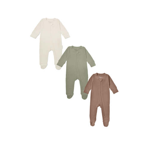 3 Piece Bundle - Organic Waffle Footie Jumpsuit