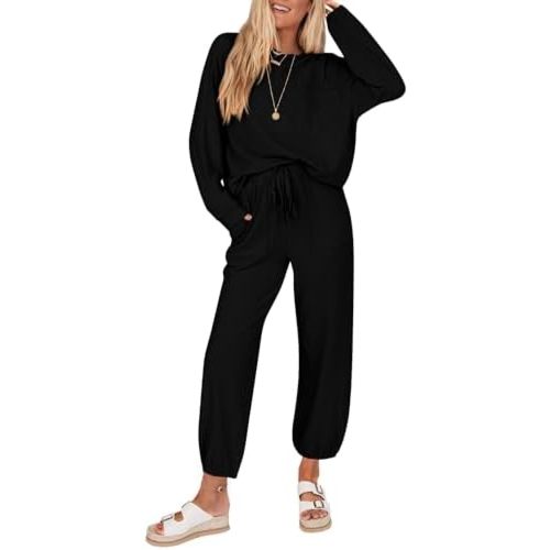 KIRUNDO Lounge Sets for Women Travel Airport Outfits Lightweight Tops Drawstring Pants Tracksuit Jogger Set Postpartum