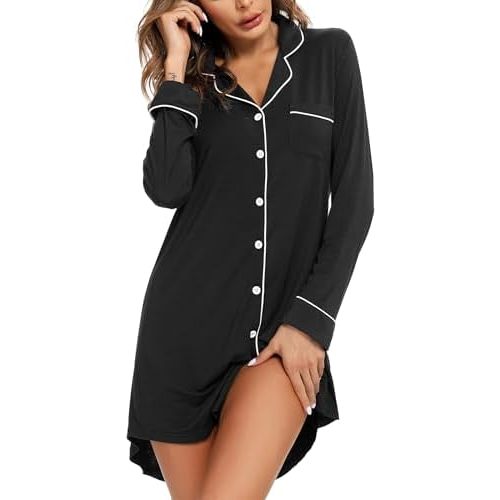 Leikar Maternity Nightgown For Women Nursing Pajamas Long Sleeve Sleepshirt