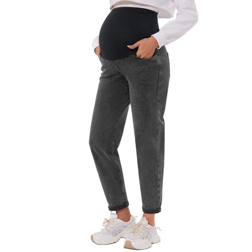 POSHGLAM Women's Maternity Jeans Over Belly Comfy Stretch Boyfriend Jeans Loose Pregnancy Pants, S-XXL