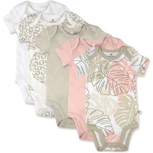 HonestBaby baby-girls 5-pack Short Sleeve Bodysuits One-piece 100% Organic Cotton for Infant Baby Girls