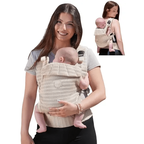 GROWNSY Baby Carrier Newborn to Toddler, Breathable Mesh Carrier(7-44lbs) with One-Click Sliding Clasp, Head Support, Ergonomic Design and Hands-Free Comfort, Almond Beige