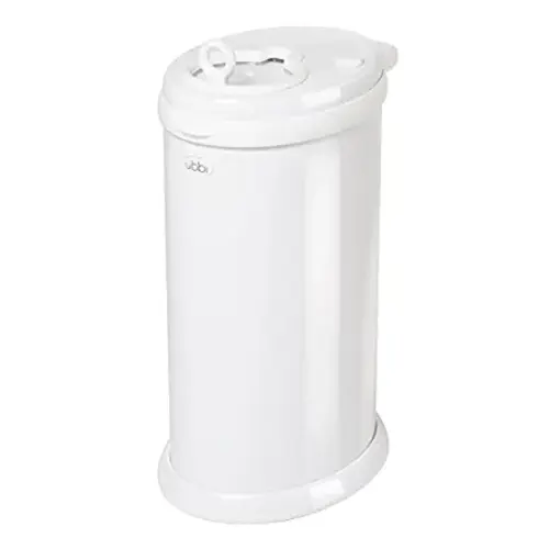 Ubbi Steel Diaper Pail, No Special Bag Required, Baby Registry Gift, Holds 55 Diapers, White