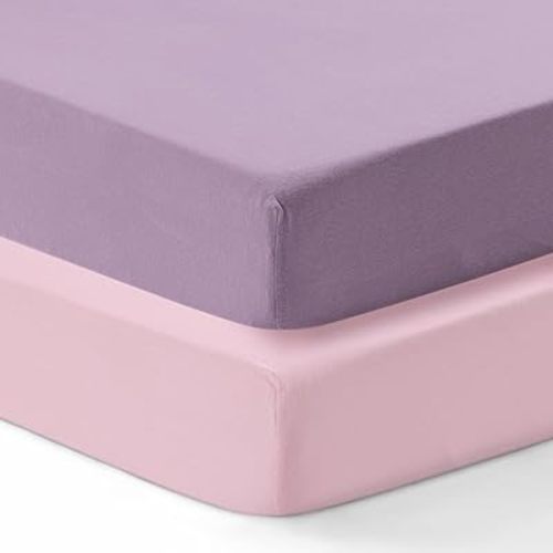 Dreamology Mini Crib Sheets Fitted,100% Cotton Crib Sheets,2 Pack,Pack and Play Sheets for Boys,Girls,Baby Mattress Sheets,Pack n Play Sheets,Crib Sheet,24 x 38 Mini Crib Sheets | Purple,Pink