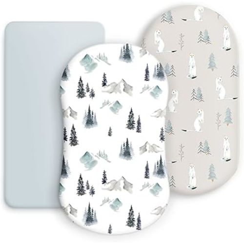GRSSDER Stretchy Ultra Soft Fitted Bassinet Sheet Set 3 Pack, Universal Fit for Bassinets Baby Cradle Moses Basket Oval Rectangle Mattress Snug and Safe, Cute Wild Forest Mongooses for Baby