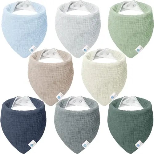 Lulumoon Muslin Baby Bibs 100% Cotton Baby Bandana Drool Bibs for Teething and Drooling, 8 Pack, Seashore
