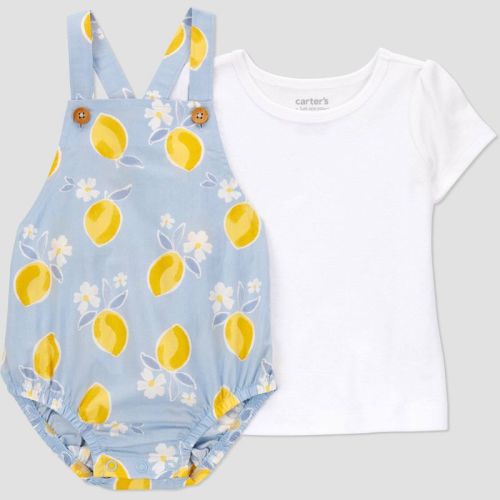 Carter's Just One You® Baby Girls' Lemon Bubble Overalls Set - Blue/yellow 18m