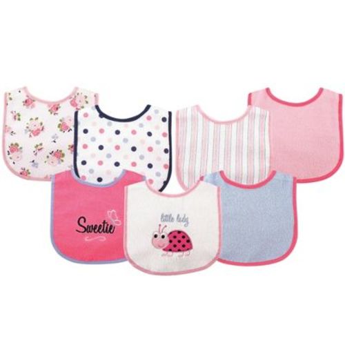 Luvable Friends Baby Girl Cotton Terry Drooler Bibs With Peva Back 7pk, Ladybug, One Size