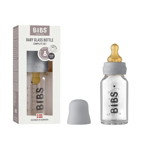 BIBS Baby Glass Bottle Set Latex, Anti-Colic - 4oz | Cloud