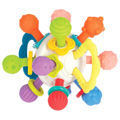 Nuby Twist Ball Teether Activity Toy with Rattle and Fun Bright Colors - Montessori Sensory Toy Develops Fine Motor Skills - 3 + Months