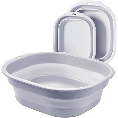 2 Pack Collapsible Wash Basin Set, Foldable Dish Tub, Small Medium Portable Sink for Kitchen, Camping, RV, Baby Bottles, Laundry, Plastic Washbasin -Gray