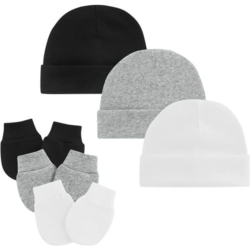 Zando Baby Hats and Mittens Unisex Infant Beanie Caps Newborn Hospital Hat with Scratch Mitten Set for Baby Boys Grils Hats
