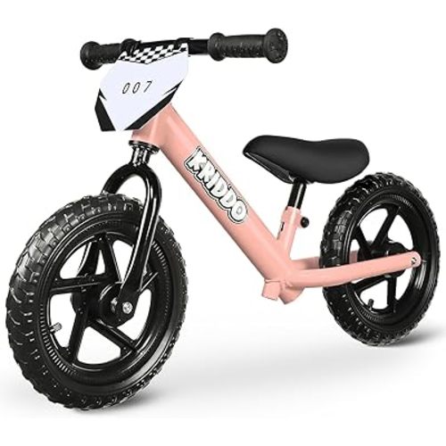 KRIDDO Toddler Balance Bike 12 Inch Push Bicycle with Customize Plate (3 Sets of Stickers Included), Steady Balancing, Gift Bike, Pink