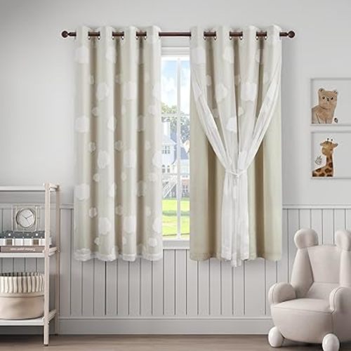 Beige Room Darkening Cloud Curtains 2 Panels, W52 X L63