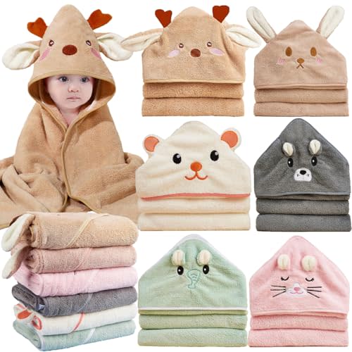 BEFACL 6pack Hooded Baby Towels, Premium Ultra Soft Absorbent Coral Fleece Baby Bath Towel for Newborns, Toddlers, and Kids, 32x32 in Natural Baby Stuff Towel with Hood for Boy and Girl