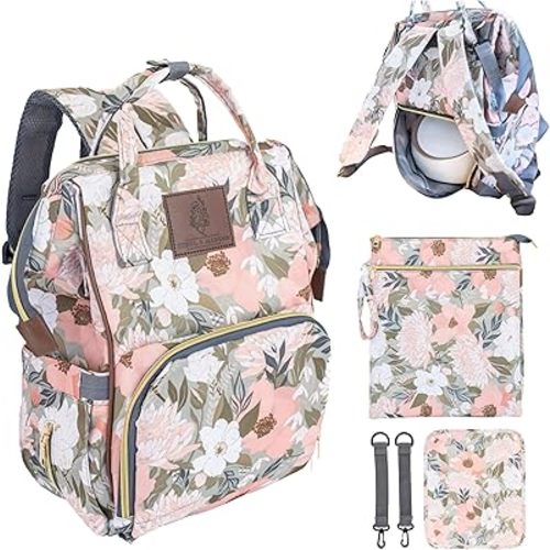Breast Pump Bag for Spectra S1 and S2 - Wearable Breast Pump Bag - Pumping Backpack with Wet Dry Bag & Prep Mat - 2 in 1 Pump & Baby Diaper Bag for Working Moms, Travel and Family Use (Floral)