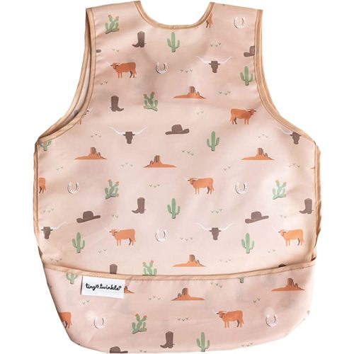 Tiny Twinkle Mess Proof Baby Bib - Waterproof Baby Apron - Machine Washable - PVC, BPA, & Phthalate Free - Great Travel Bib - Cowboy