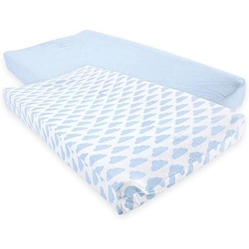Hudson Baby Unisex Baby Cotton Changing Pad Cover, Heather Light Blue Cloud, One Size