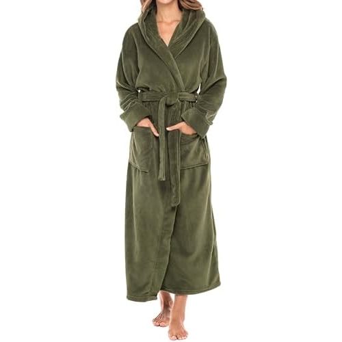 Alexander Del Rossa Womens Robe, Long Plush Bathrobe with Hood, Hooded Robes for Women Plus Size Bath Robe