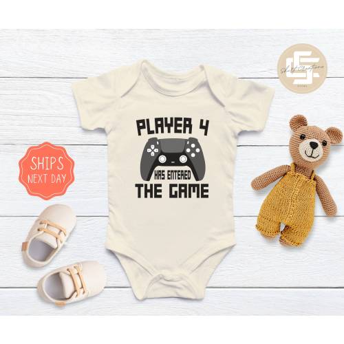 Player 4 has entered the game Baby Onesie®, Player four baby Onesie®, newborn baby body suit. cute baby gift.